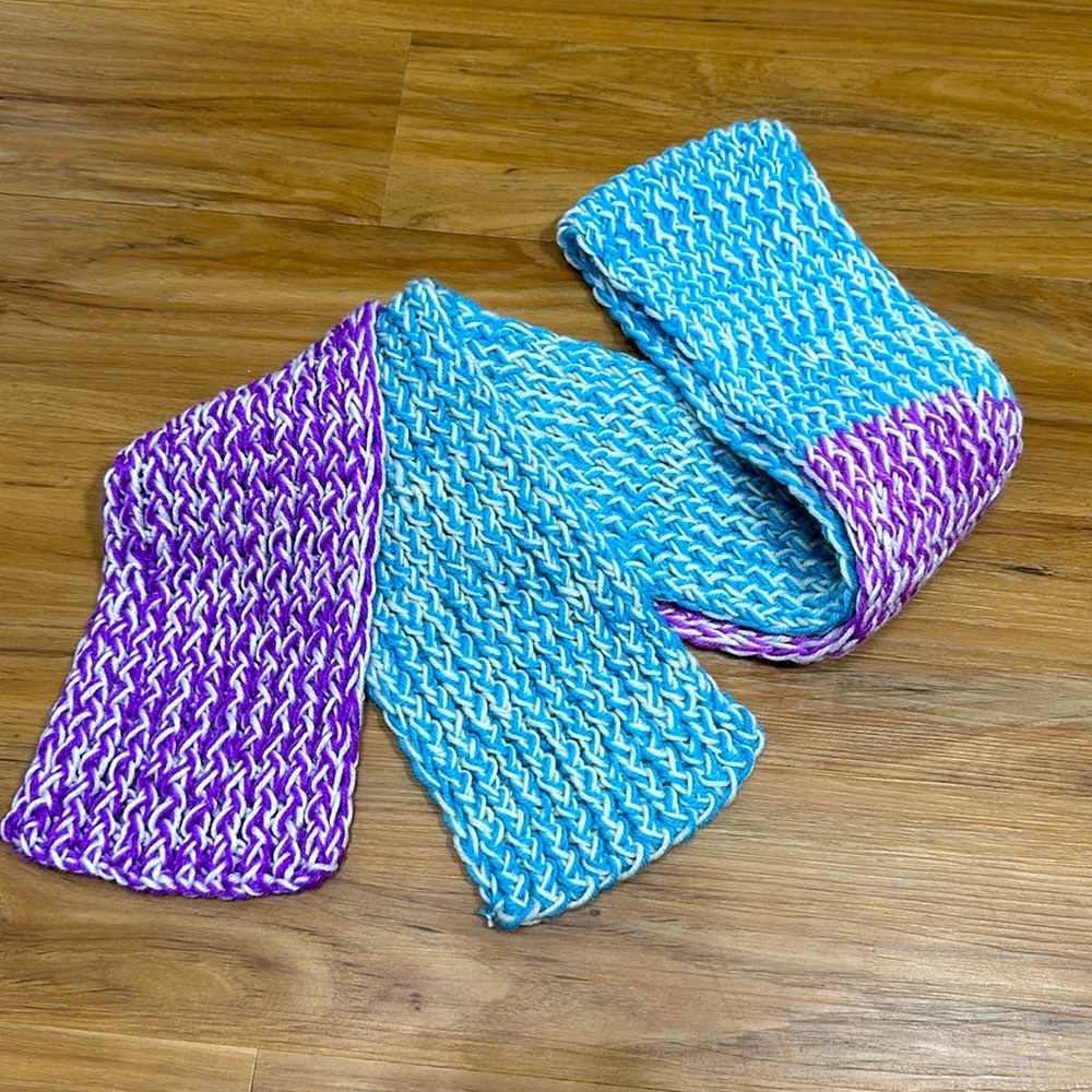 Hand Knit Winter Scarf - Handmade -  Blue - Purple